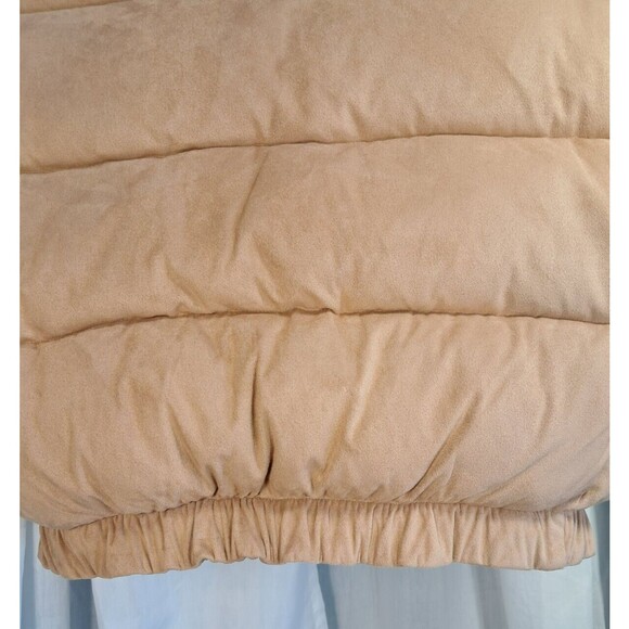 Express Faux Suede Tan Puffer Vest Zip Sample Size Mens Small Womens Large - Picture 14 of 15